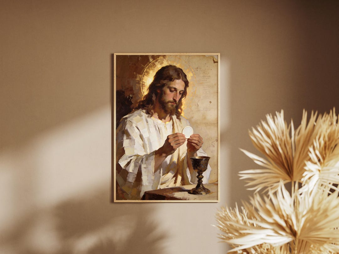 Jesus Holy Communion Oil Painting Digital, Catholic Eucharist Wall Art ...