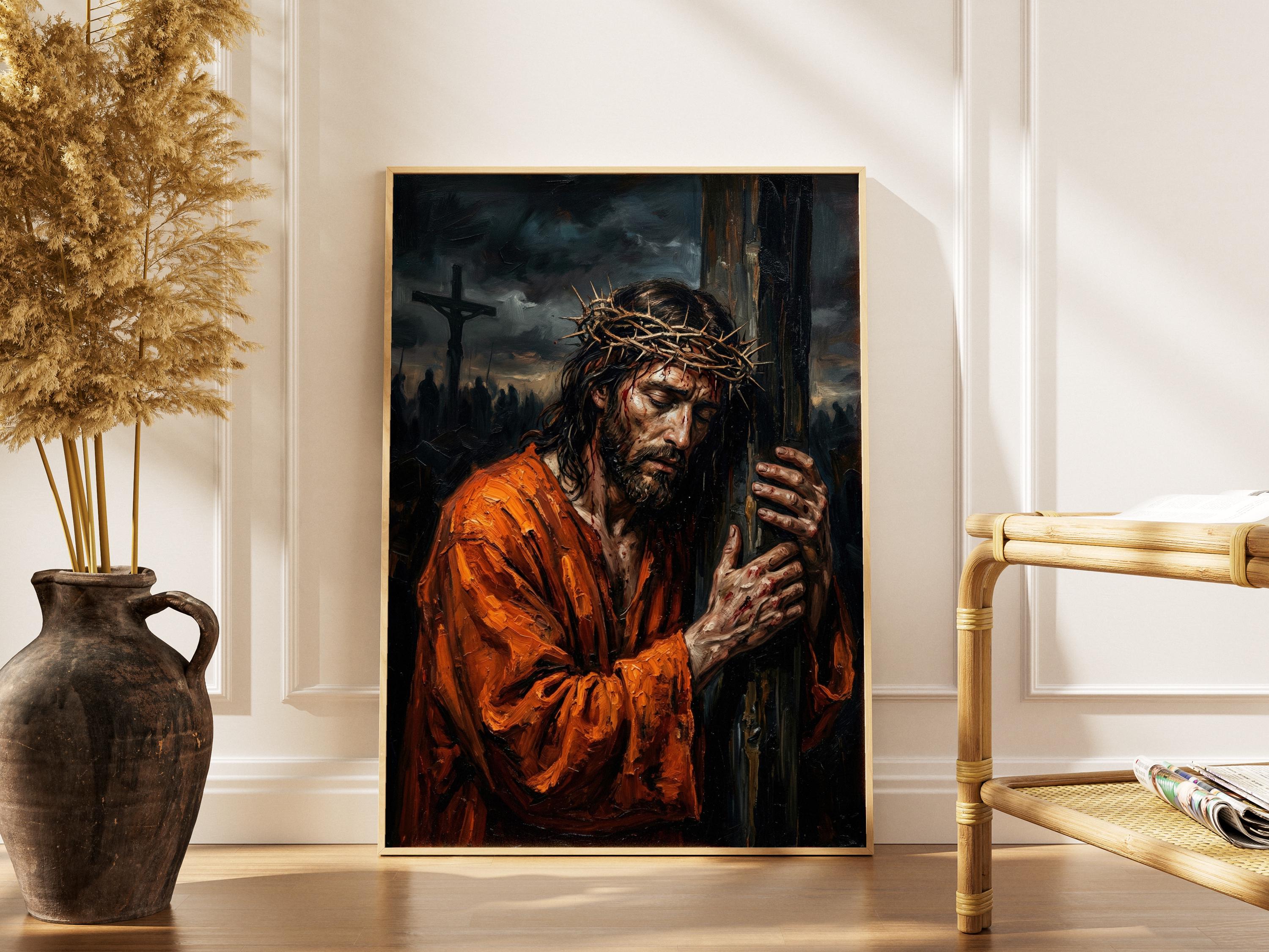 Jesus Crown of Thorns Digital Print, Orange Robe Oil Painting Art ...