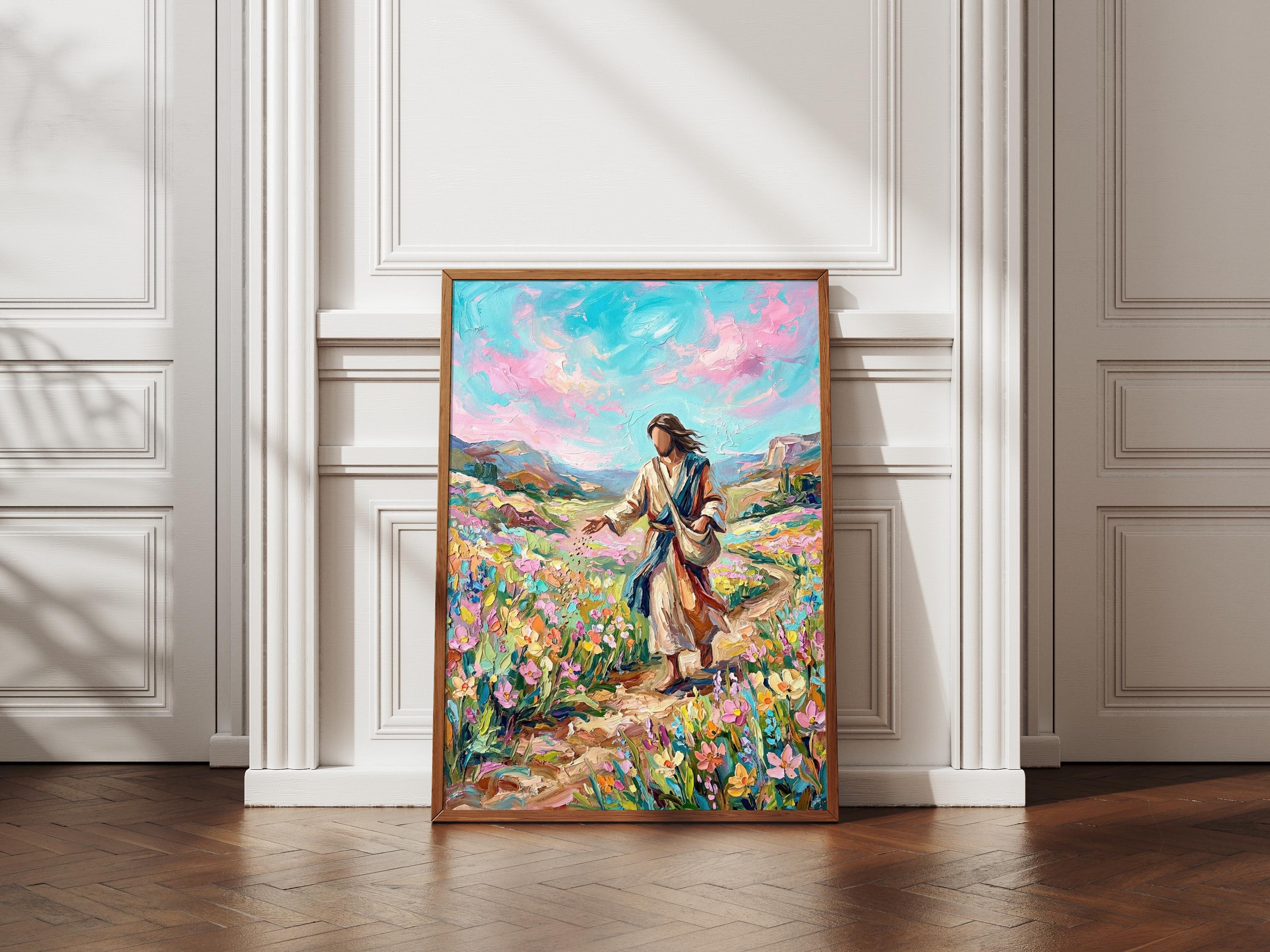 Parable of the Sower Wall Art, Jesus Sowing Seeds Digital Print ...