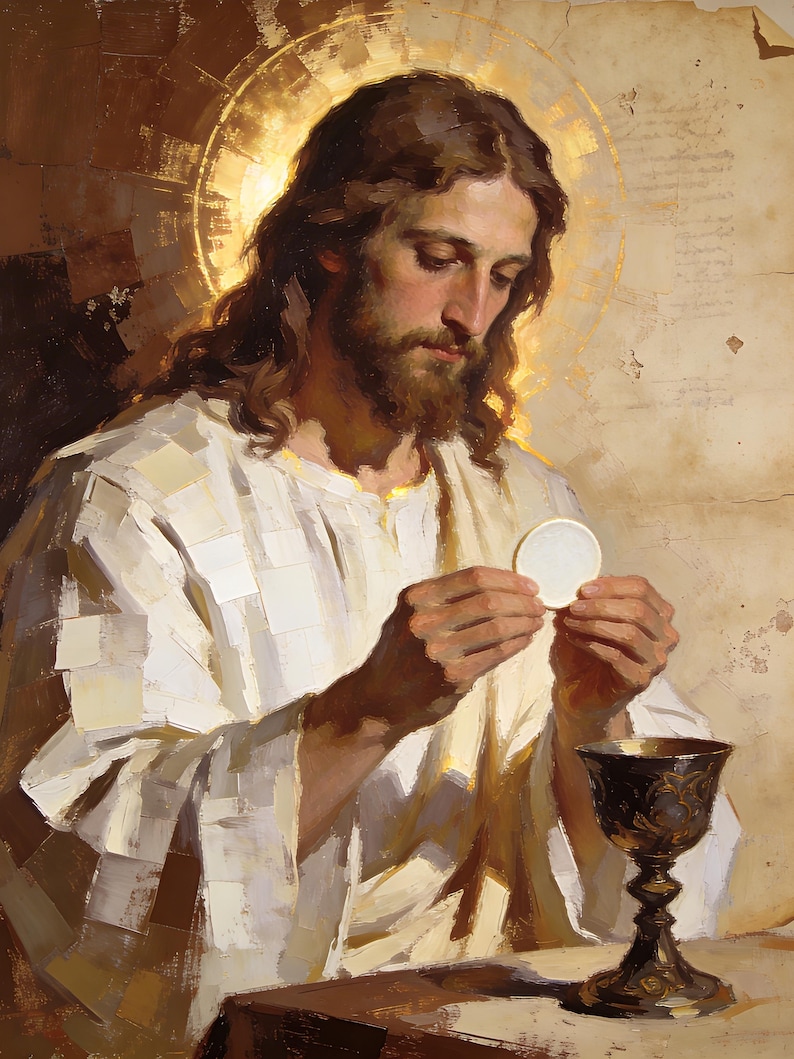 Jesus Holy Communion Oil Painting Digital, Catholic Eucharist Wall Art ...