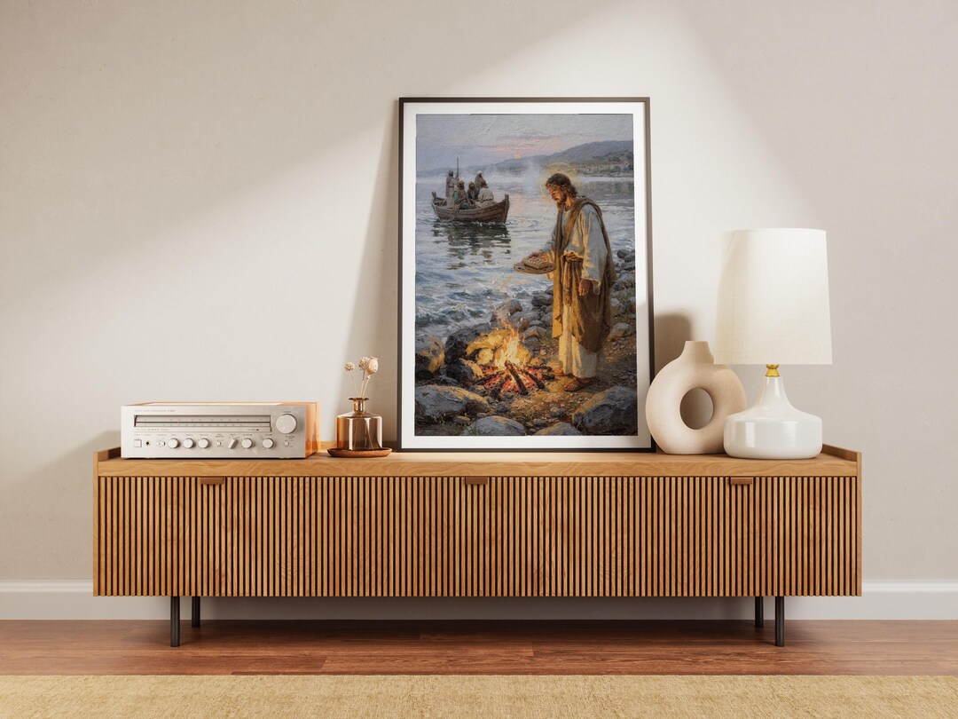 Jesus Breakfast Shore Oil Painting Digital Download, Christian Wall Art ...