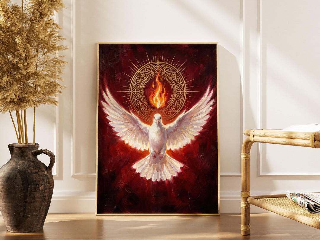 Holy Spirit Dove Wall Art, Red and Gold Christian Digital Print ...
