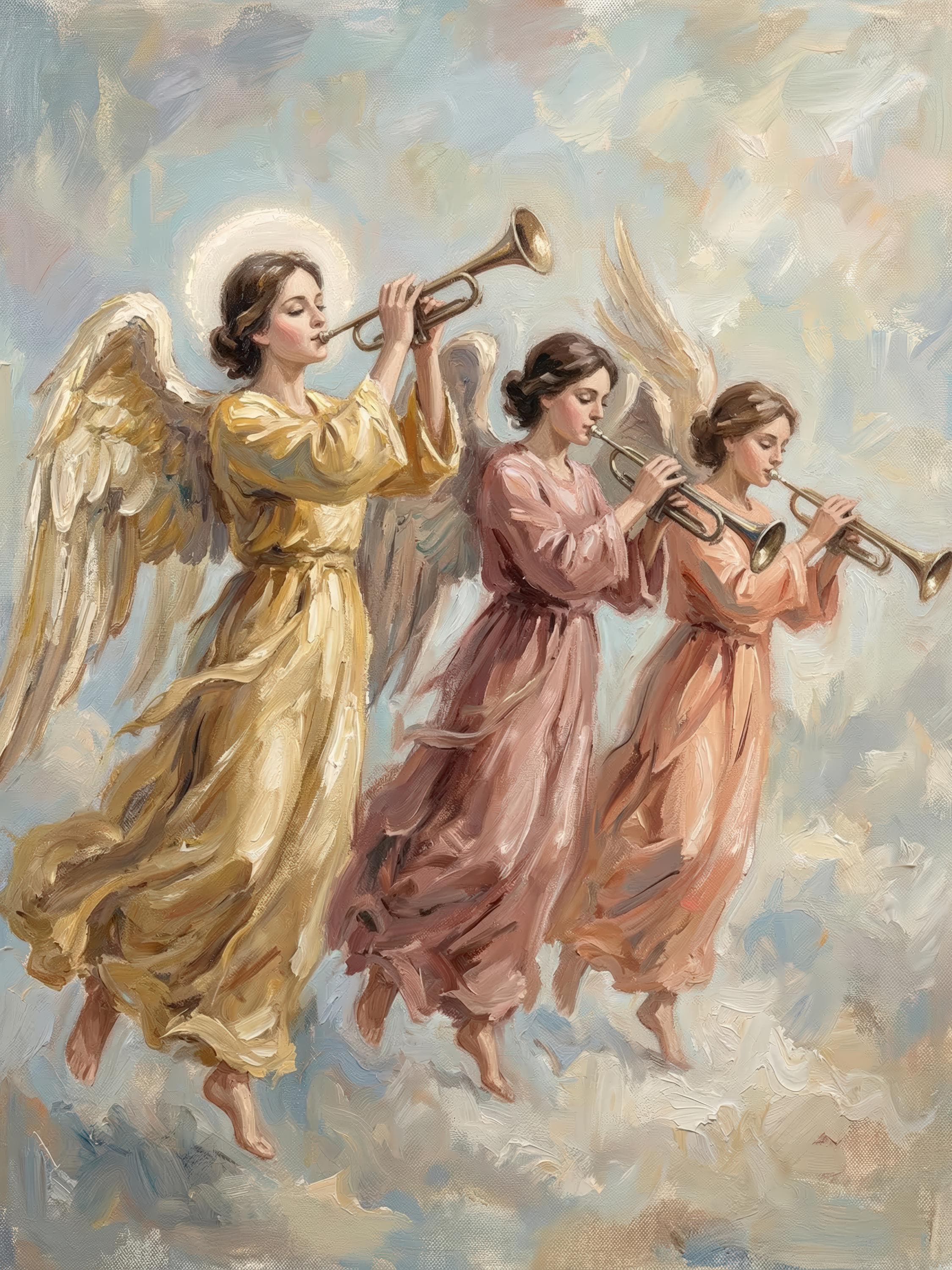 Three Trumpet Angels Digital Download, Vintage Christian Christmas