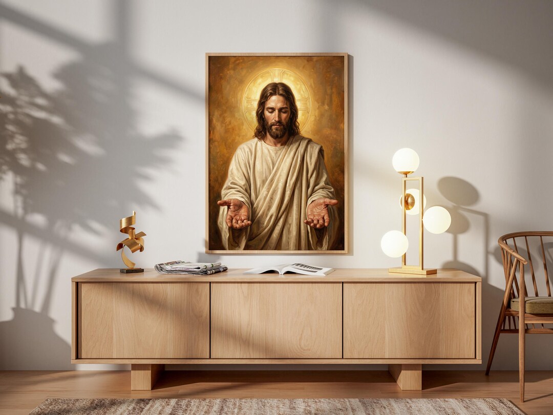 Jesus Christ Portrait Digital Print, Modern Christian Wall Art, Gold ...