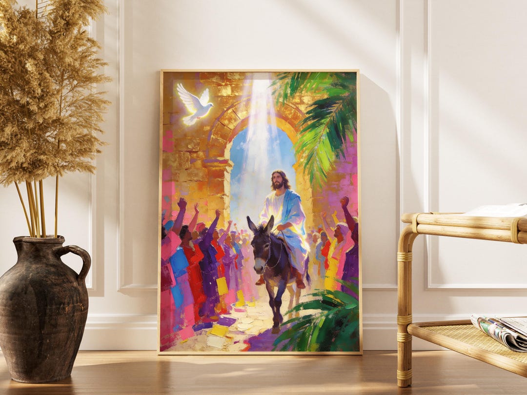Triumphal Entry, Palm Sunday Art, Jesus on Donkey, Christian Wall Art ...