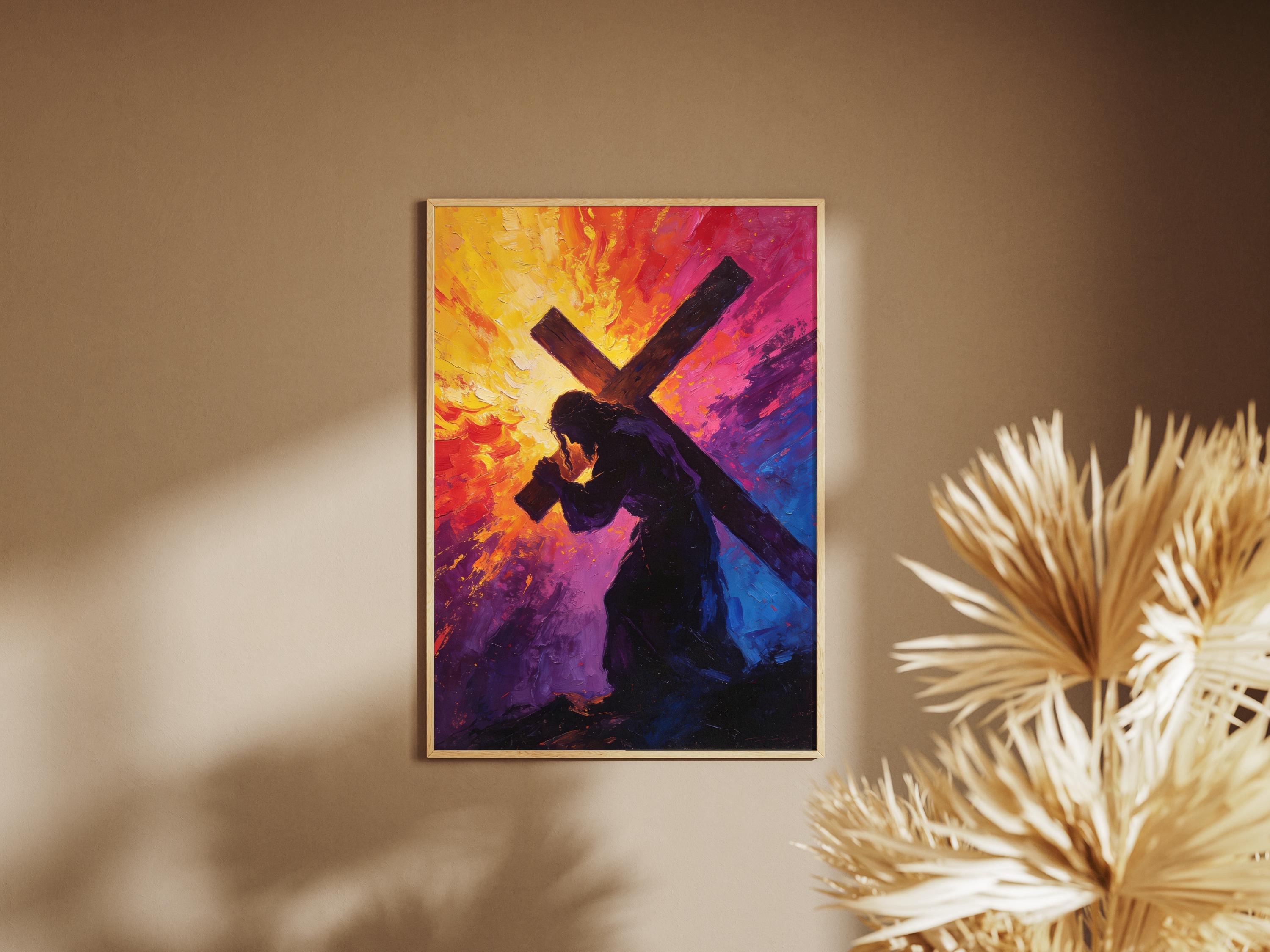Jesus Carrying Cross Digital Download, Vibrant Christian Easter Wall ...
