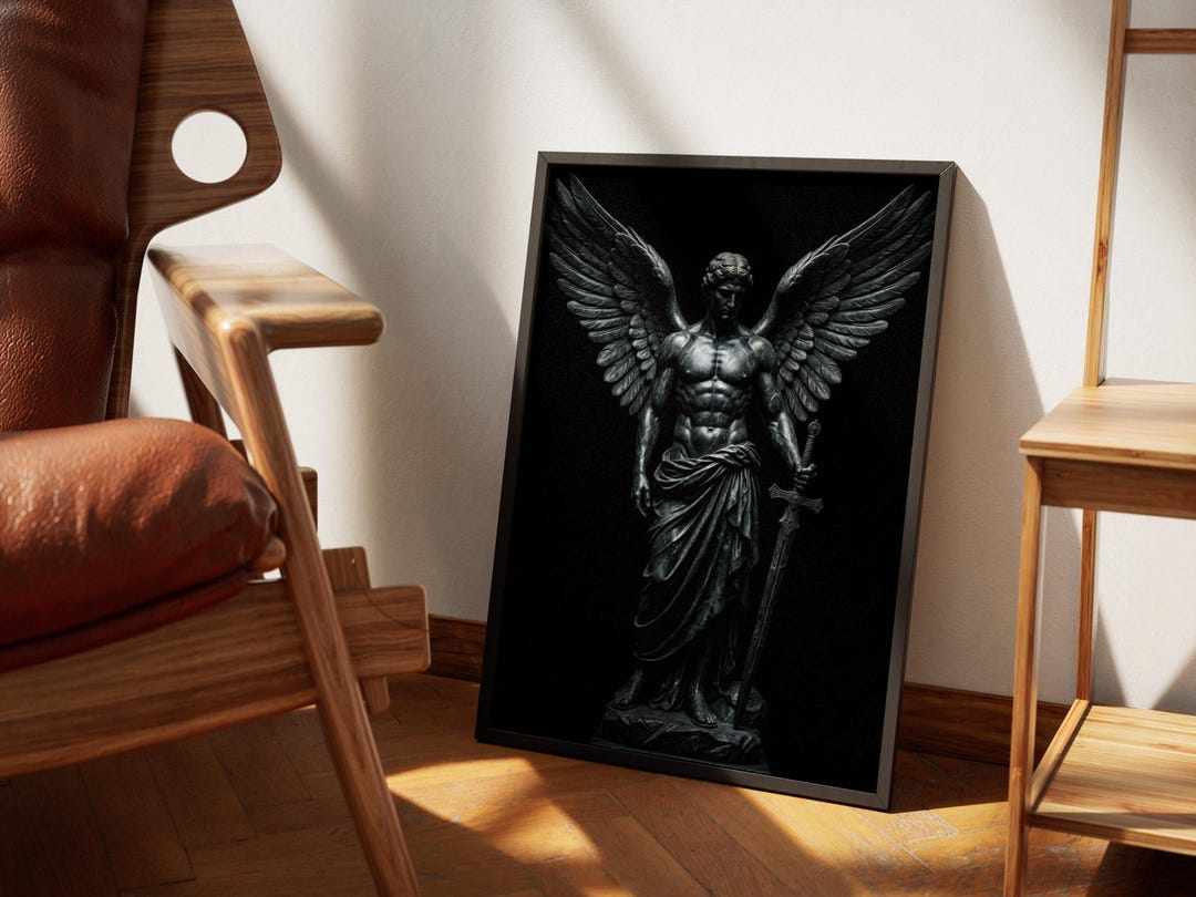 Archangel Michael Statue Art, Dark Marble Wall Decor, Christian Gift ...