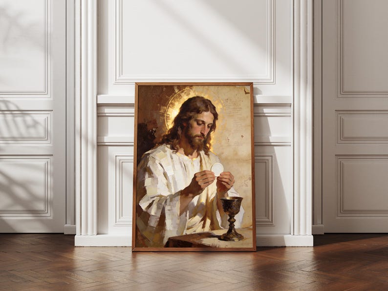 Jesus Holy Communion Oil Painting Digital, Catholic Eucharist Wall Art ...