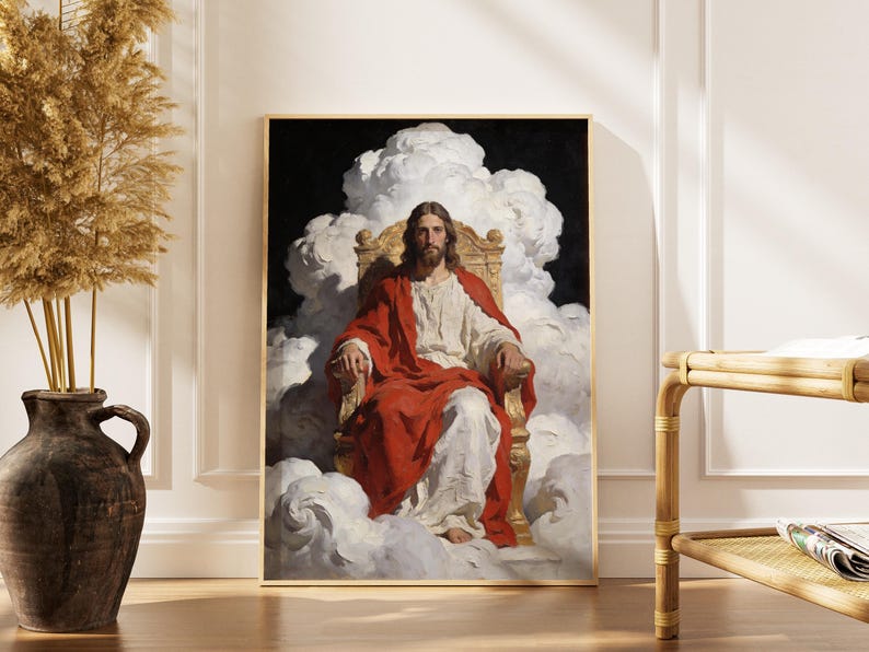 Jesus In Red Robe Jesus Christ Enthroned Oil Painting, Red Robe Savior Digital Print ...