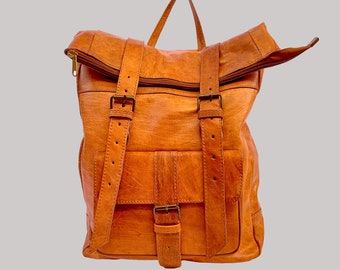 Sac à Dos en Cuir Fait Main Couleur Marron Cognac marocain leather Leather Rucksack laptop backpack - Birthday Gift