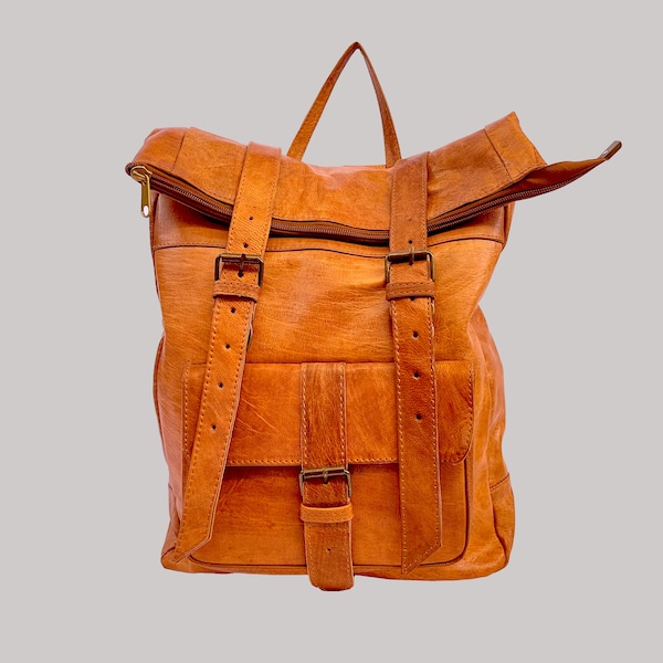 Sac à Dos en Cuir Fait Main Couleur Marron Cognac marocain leather Leather Rucksack laptop backpack - Birthday Gift