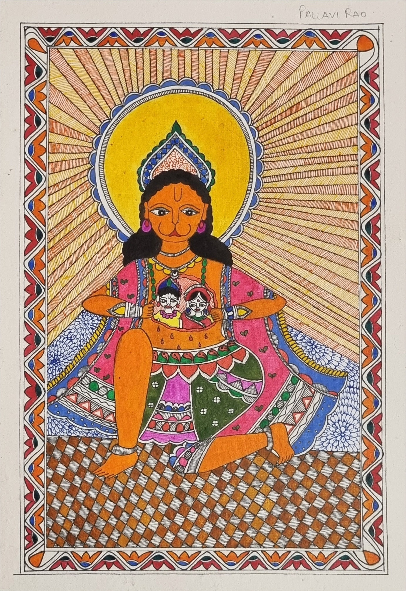 Handmade Madhubani Paintings of Anjani Putra Hanuman for Your Etsy