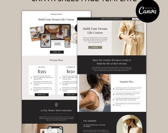 Canva Sales Page, Minimal Canva Sales Funnel, Website Course Sales Page, Elegant Canva Website Template Coaching, Luxury Canva Landing Page