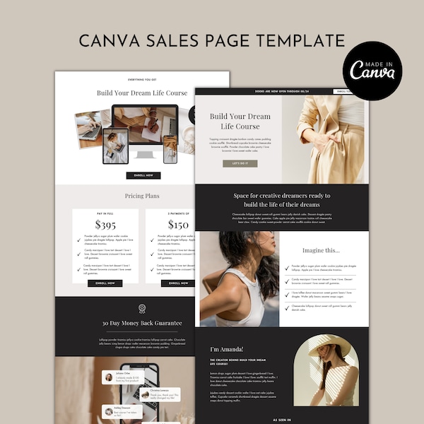 Canva Sales Page, Minimal Canva Sales Funnel, Website Course Sales Page, Elegant Canva Website Template Coaching, Luxury Canva Landing Page