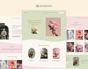 Florist Squarespace Template | Boutique Website Store Pastel Colors