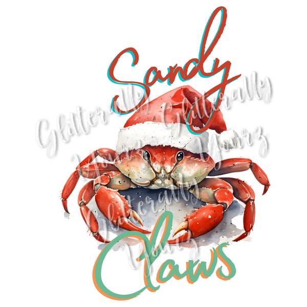 Sandy Claws, Coastal Christmas PNG,  Florida Beach Santa, Tropical Christmas, Tropical Santa, Florida Christmas image, Beach Crab Santa Hat