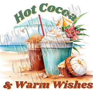 Navidad costera PNG, Navidad de Florida, Navidad tropical, cacao caliente y deseos cálidos, imagen de Navidad, Navidad en la playa