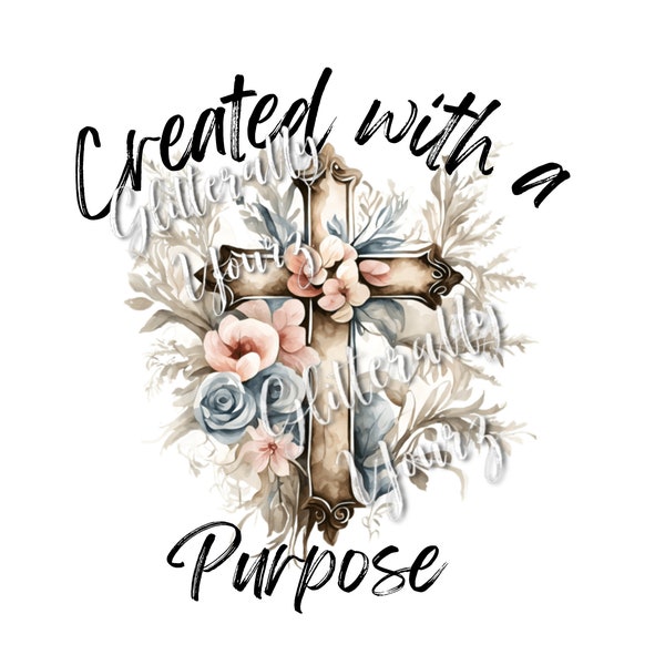 Created with a Purpose,  Beautiful Ornate Cross Image,  Flower Cross PNG