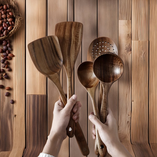 Handcrafted Wooden Cooking Utensil Set, Wooden Cooking Utensils, Wooden Cooking Spoon, Kitchen Utensil, Wooden Kitchen, Wooden Utensils