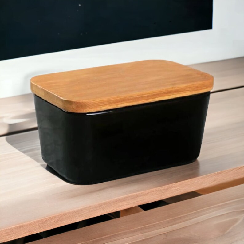 Wooden Lid Butter Dish, Ceramic Butter Dish, Minimalist Tableware