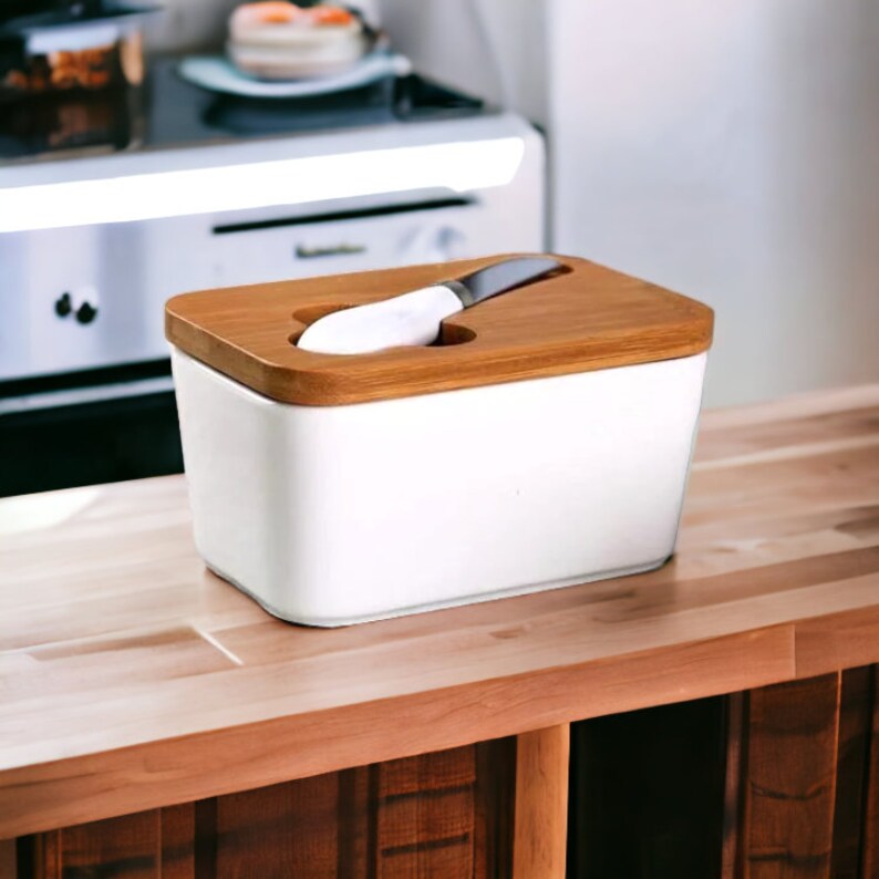 Wooden Lid Butter Dish, Ceramic Butter Dish, Minimalist Tableware