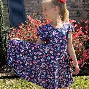 Purple/Blue Daisy Crossback Twirl Dress
