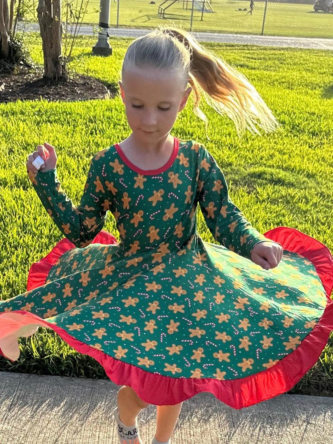 Baylor Green Bear 3/4 Sleeve Pocket Twirl Dress