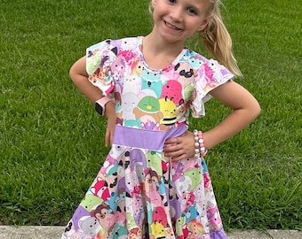 Purple Squishmallow Bow Back Twirl Dress