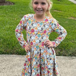 Floral Kawaii Cat Bow Back Dress (long sleeve)