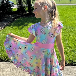 Rainbow Labubu Bow Back Twirl Dress