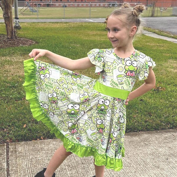 Guinea Bissau Kid Short Sleeve Dress Green Yellow Red Swirl TS04 main image 0
