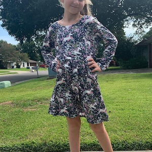 Floral Unicorn Long Sleeve Dress