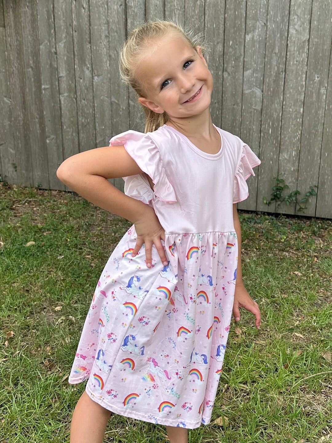 Rainbow Unicorn Dress Set with Wings main image 0