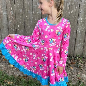 Blue Dog Long Sleeve Twirl Dress