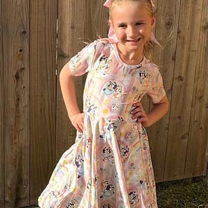 Blue Dog and rainbows  T shirt Twirl Dress