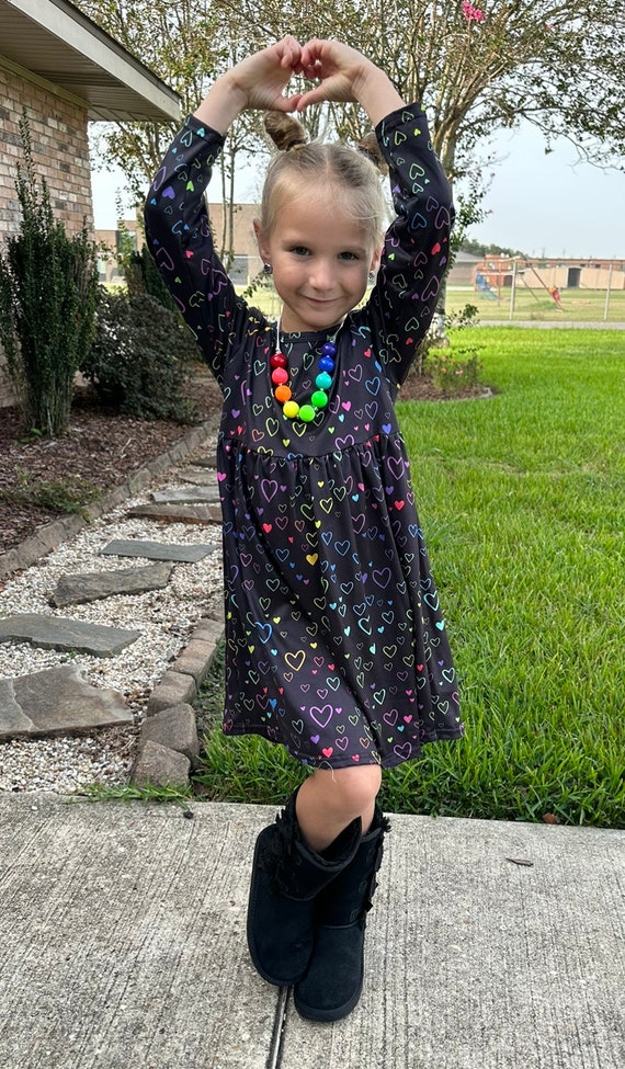 Rainbow Hearts Long Sleeve Dress - Etsy