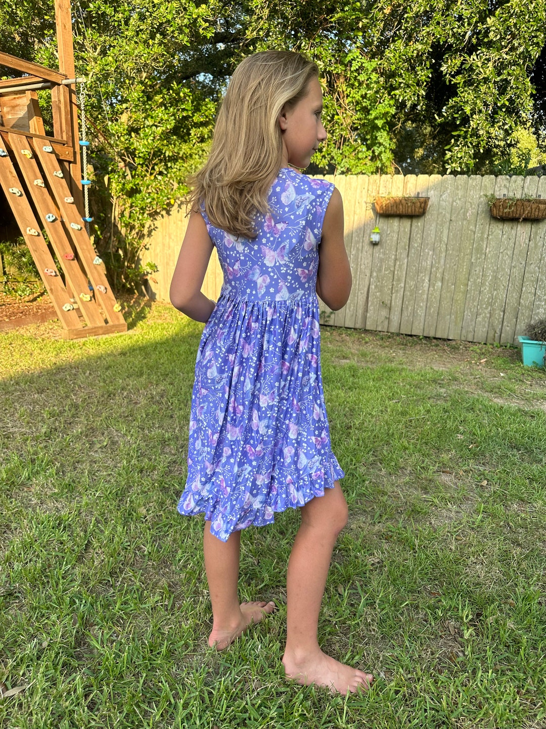 Butterfly Flower Long Suspender Dress