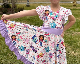 Dollhouse Rainbows Bow Back Twirl Dress