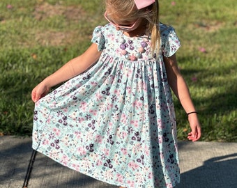 Blue Floral tie back flow dress