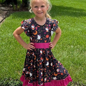 Halloween Kawaii Cat Bow Back Twirl Dress