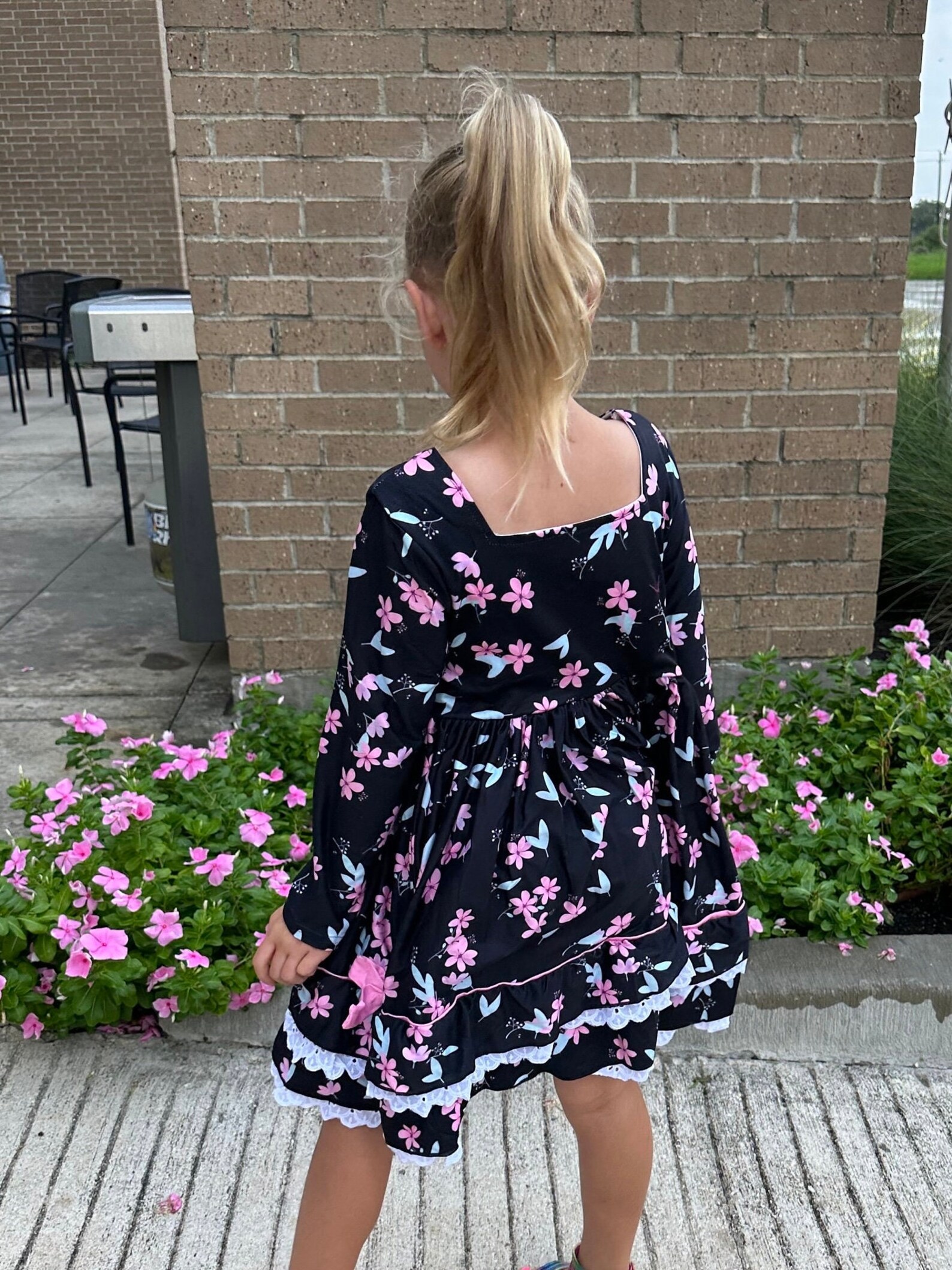 French Floral Lace Little Black Dress with Ruffles main image 0