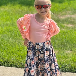 Peach and Grey Floral Ruffle Twirl Dress