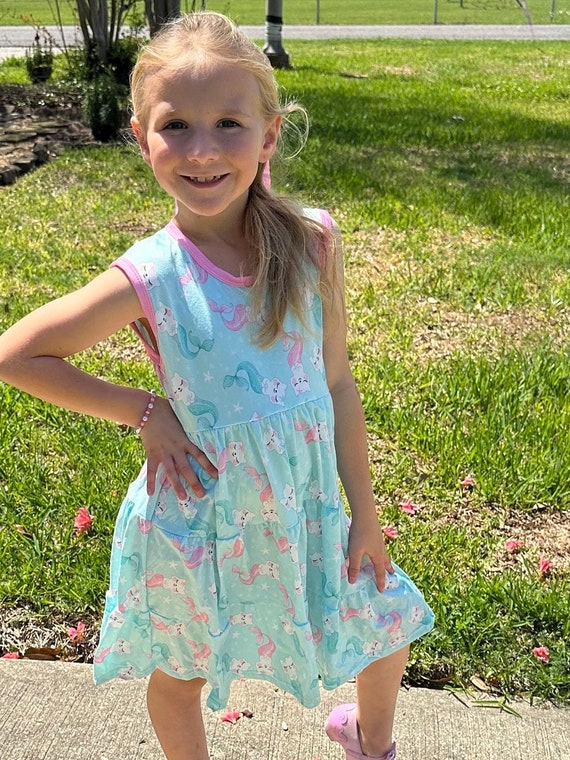 knee length dresses for ladies Lemon Loves Lime Girls Mermaid Seashell Tank Dress main image 1