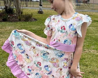 Floral Princess Bow Back Twirl Dress