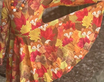 Foxy leaves fall twirl dress