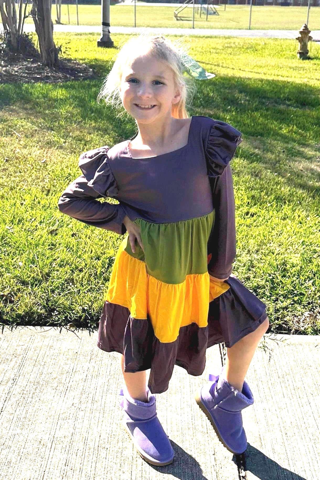 Robe rayée à volants Mardi Gras (adulte et enfant)