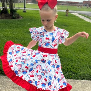 Kawaii Cat Red white and Blue Twirl Dress with shorts