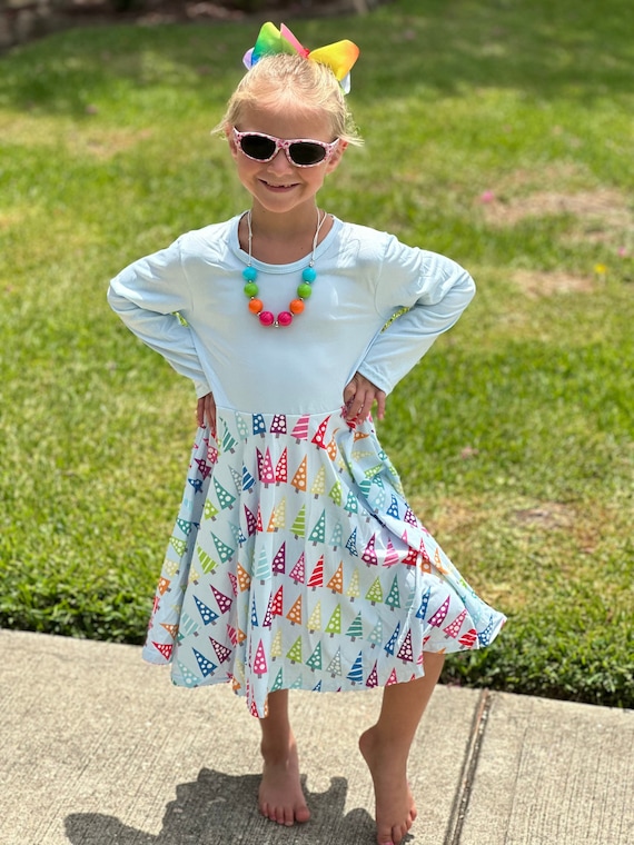 white christmas dresses Ruffle Merry Christmas Rainbow Dress M 4T main image 0
