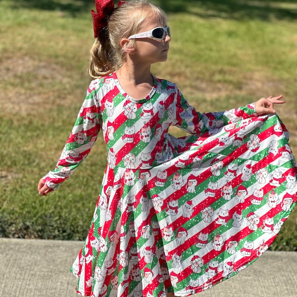 Christmas Kitties and Stripes twirl dress