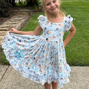 Lace and Ruffle Blue Dog Twirl Dress